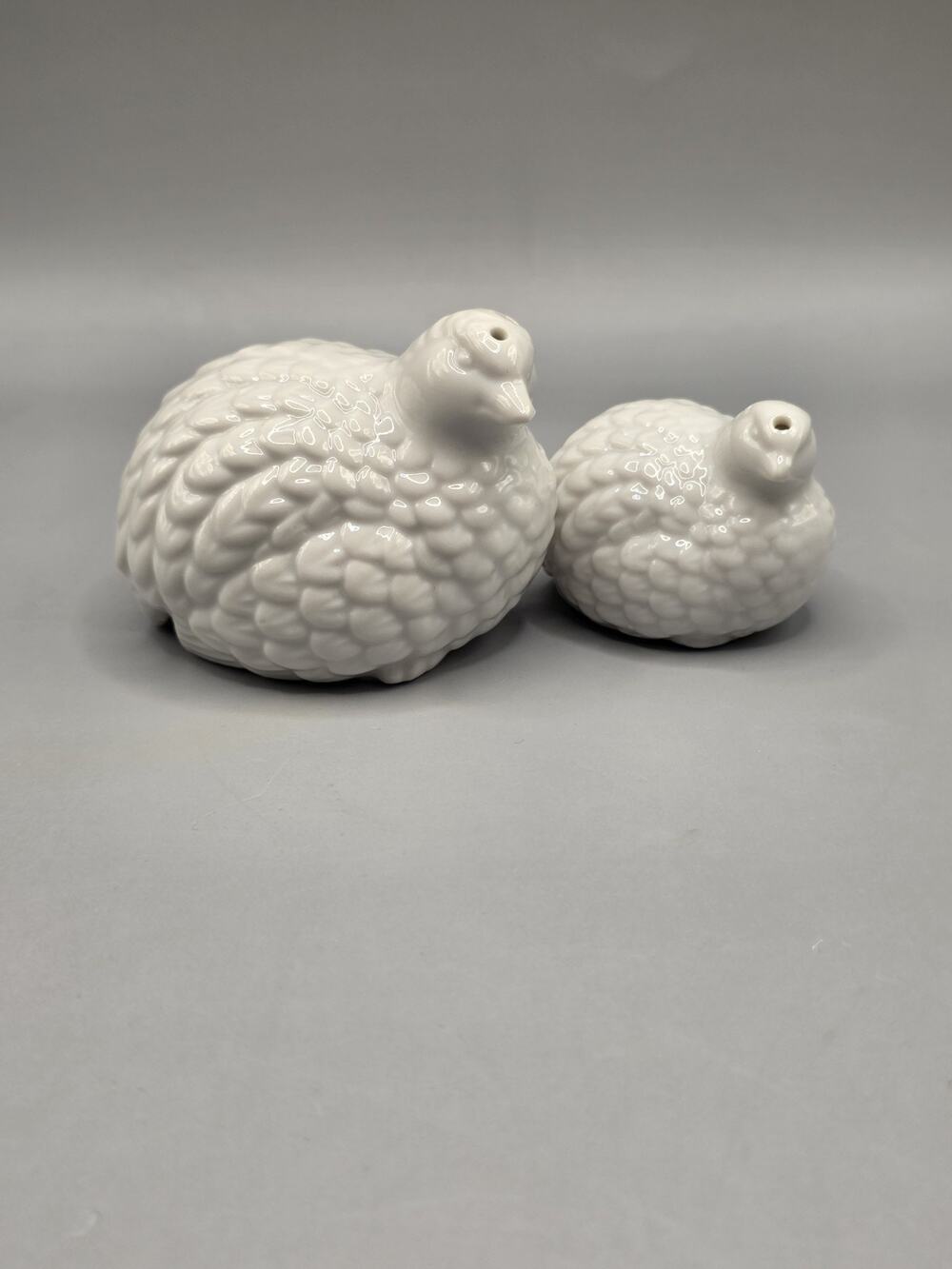 is Vintage MCM White Porcelain Quail Figurine Pair Mama & Baby Bird Japan...